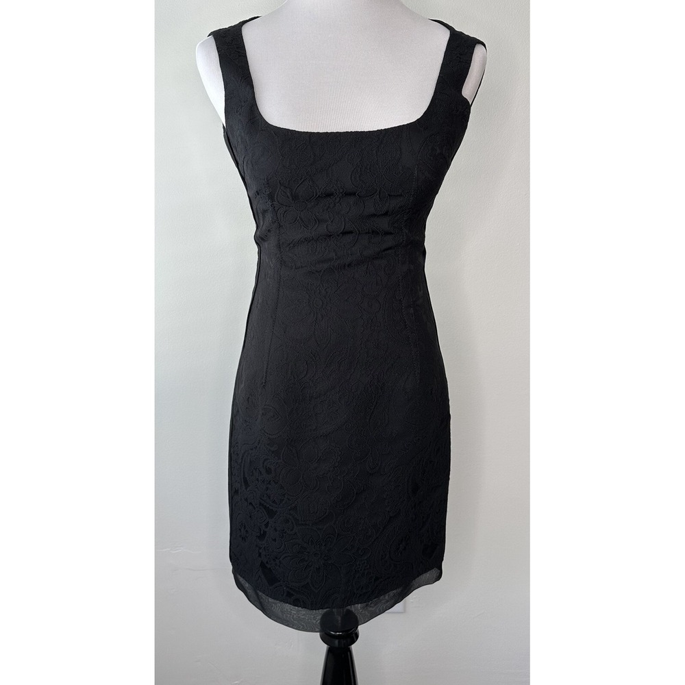 Vintage Dolce Gabbana Black Dress Size S Lace Silk Slip 40 Square Coquette Y2K